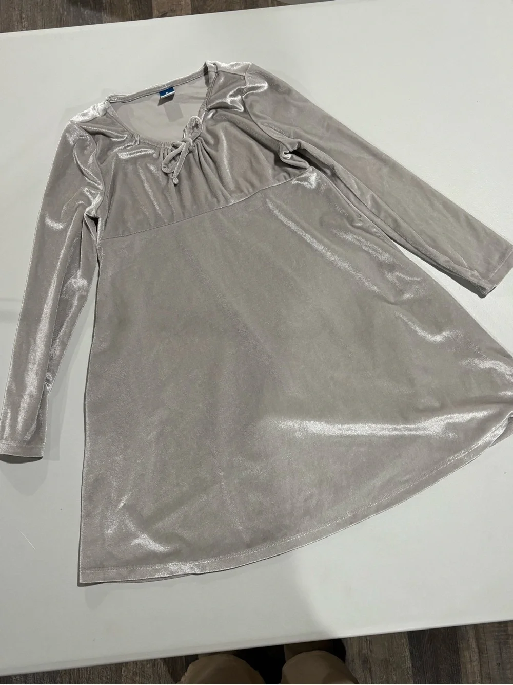 Girls' Shimmer Long-Sleeve Velvet Dress - Silver